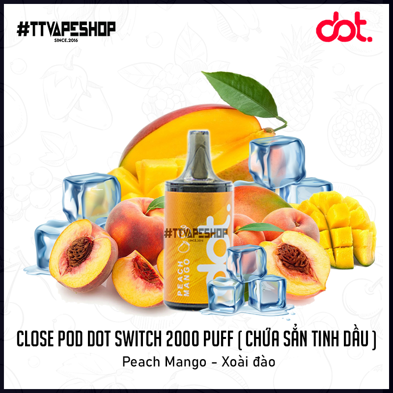 Đầu Pod Dot. Switch 2000 Puff Peach Mango - Xoài đào ( Chứa Sẳn Tinh Dầu )