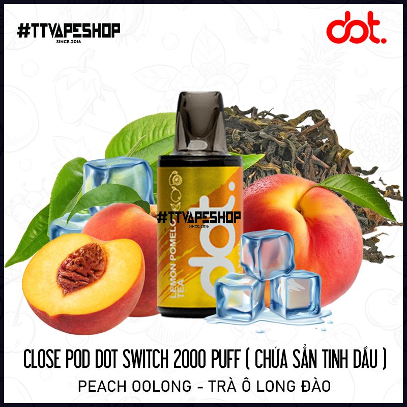 Đầu Pod Dot Switch 2000 Puff Peach Oolong - Trà Ô Long Đào ( Chứa Sẳn Tinh Dầu )