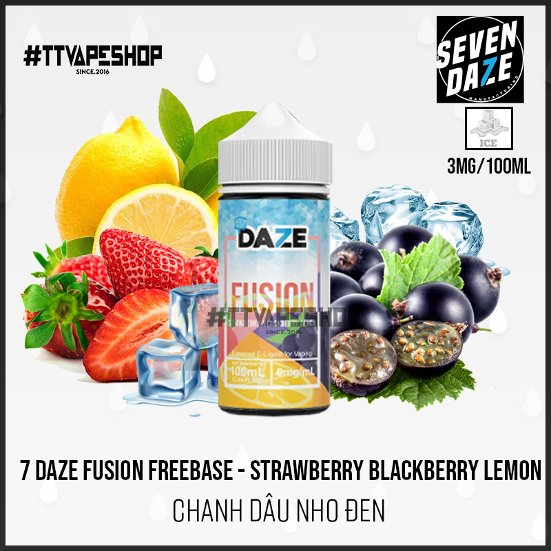 7 Daze Fusion 3-6mg/100ml Strawberry Blackberry Lemon - Chanh Dâu Nho Đen