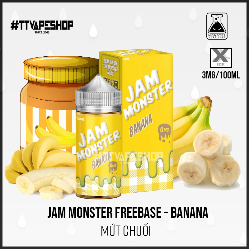Jam Monster Freebase - Banana ( Mứt chuối ) 3-6mg/100ml