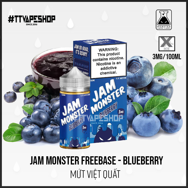 Jam Monster Freebase - Blueberry ( Mứt Việt Quất ) 3-6mg/100ml