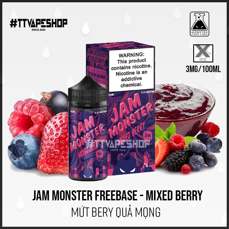 Jam Monster Freebase - Mixed Berry ( Mứt Quả Mọng ) 3-6mg/100ml