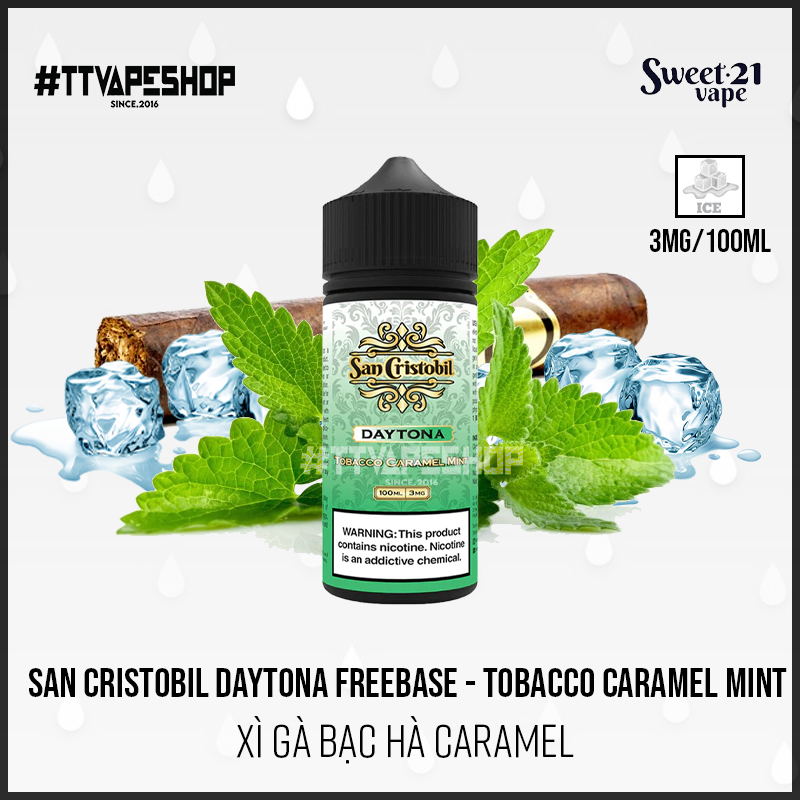 San Cristobil Daytona Tobacco Caramel Mint 3mg/100ml - Xì Gà Bạc Hà Caramel