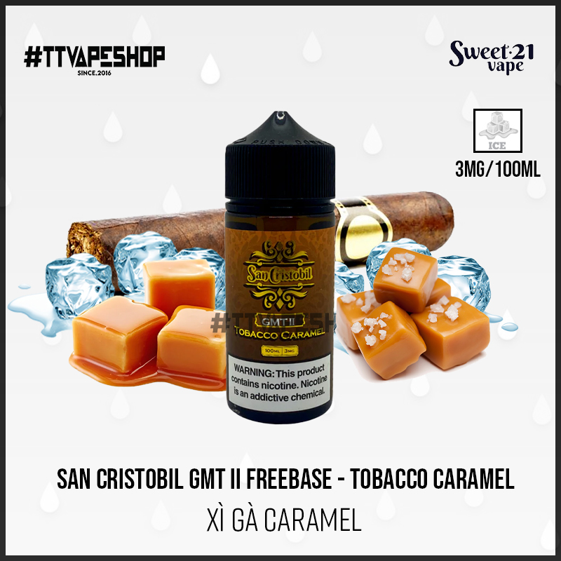 San Cristobil Gmt II Tobacco Caramel 3mg/100ml - Xì Gà Caramel
