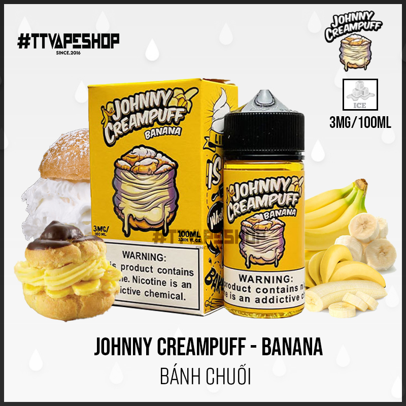 Johnny Creampuff Freebase 3-6mg/100ml - Banana - Bánh chuối