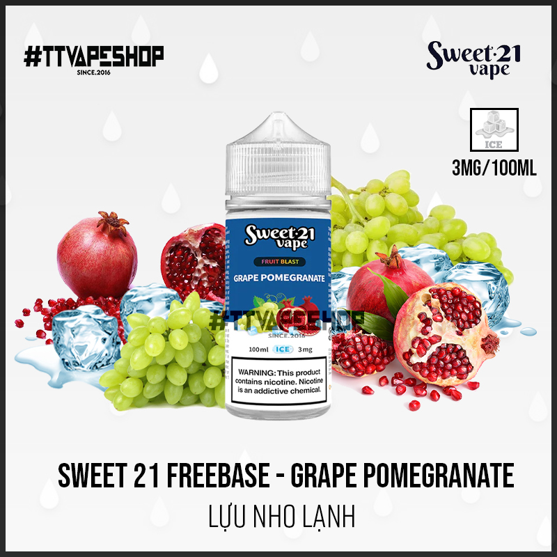 Sweet 21 Freebase 3mg/100ml - Grape Pomegranate - Lựu Nho lạnh