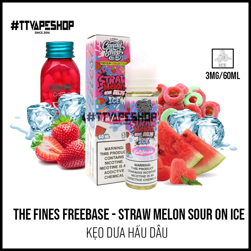 The Fines Candy Shop 3ml/60ml - Straw Melon Sour On Ice - Kẹo Dưa Hấu Dâu