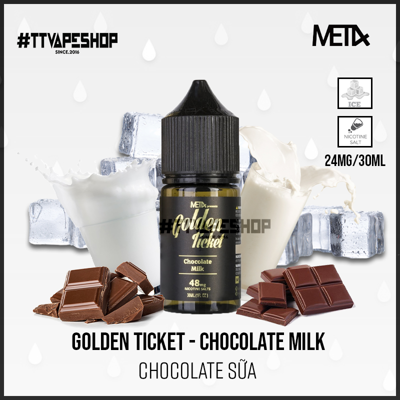 Golden Ticket Saltnic 24mg/30ml - Chocolate Milk - Chocolate Sữa 