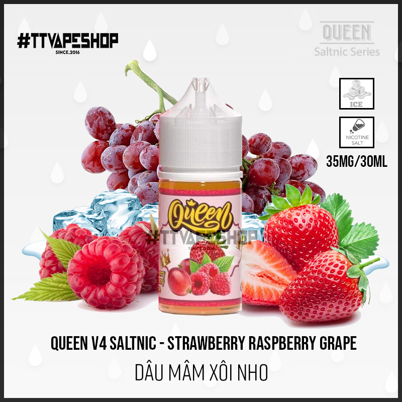 Queen v4 Saltnic Strawberry Raspberry Grape - Dâu Mâm Xôi Nho 35-50mg/30ml