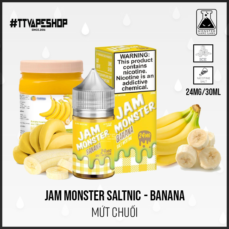 Jam Monster Salt Nic - Banana ( Mứt chuối ) 24-48mg/30ml
