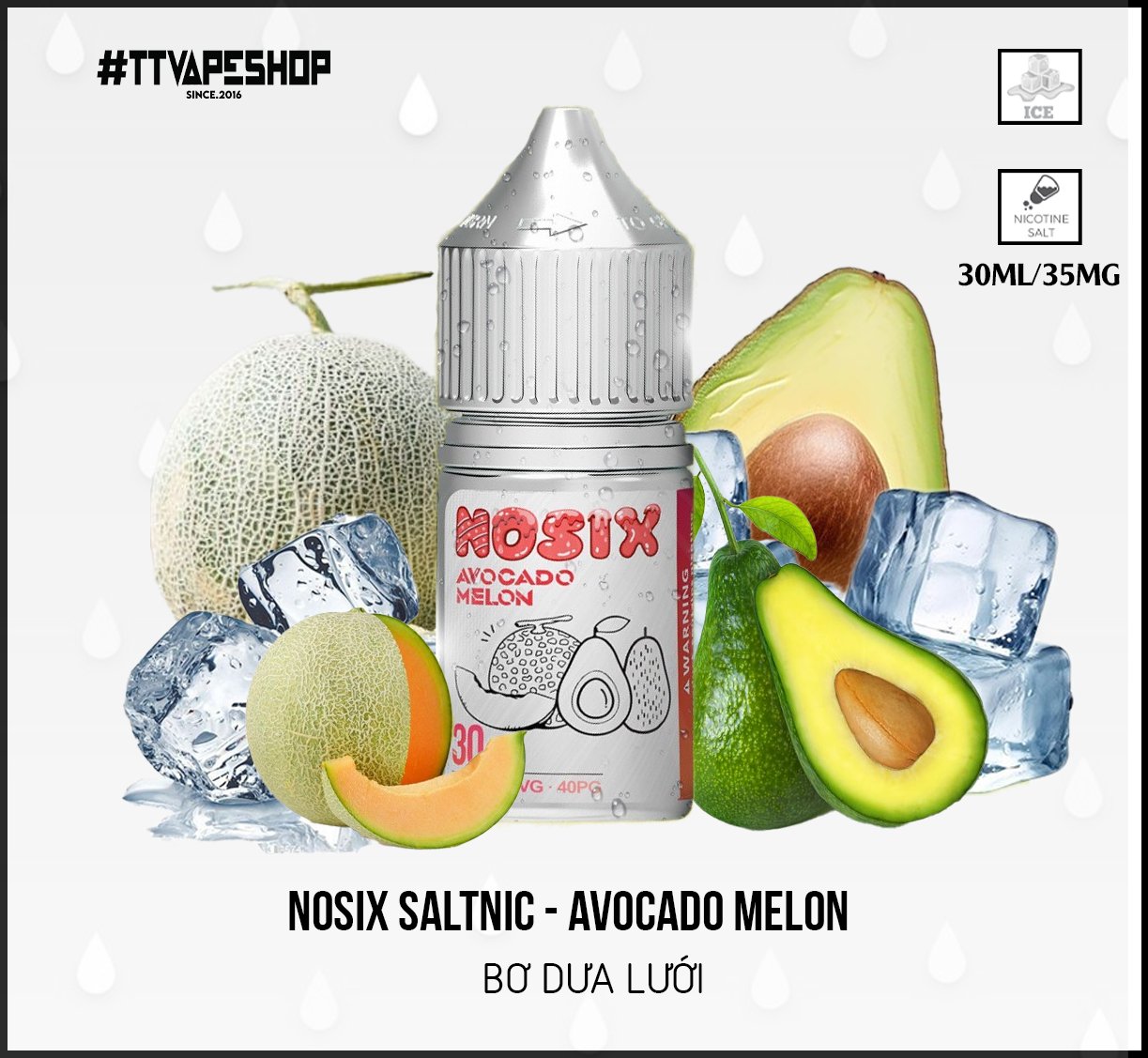 Nosix Saltnic Avocado Melon ( 35-55mg/30ml ) Bơ Dưa Lưới