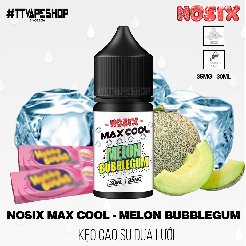 Nosix MaxCool Saltnic Melon Bubblegum ( 35 - 60mg/30ml ) Kẹo Cao Su Dưa Lưới
