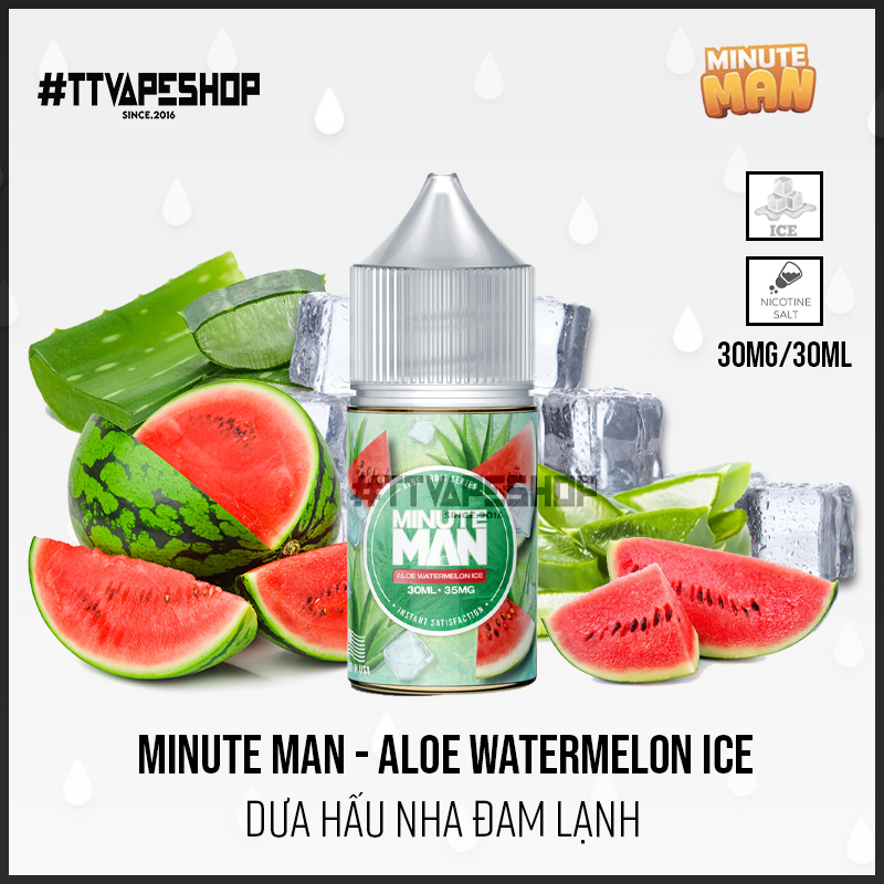 Minute Man Saltnic 35mg/30ml - Aloe watermelon Ice - Dưa Hấu Nha Đam