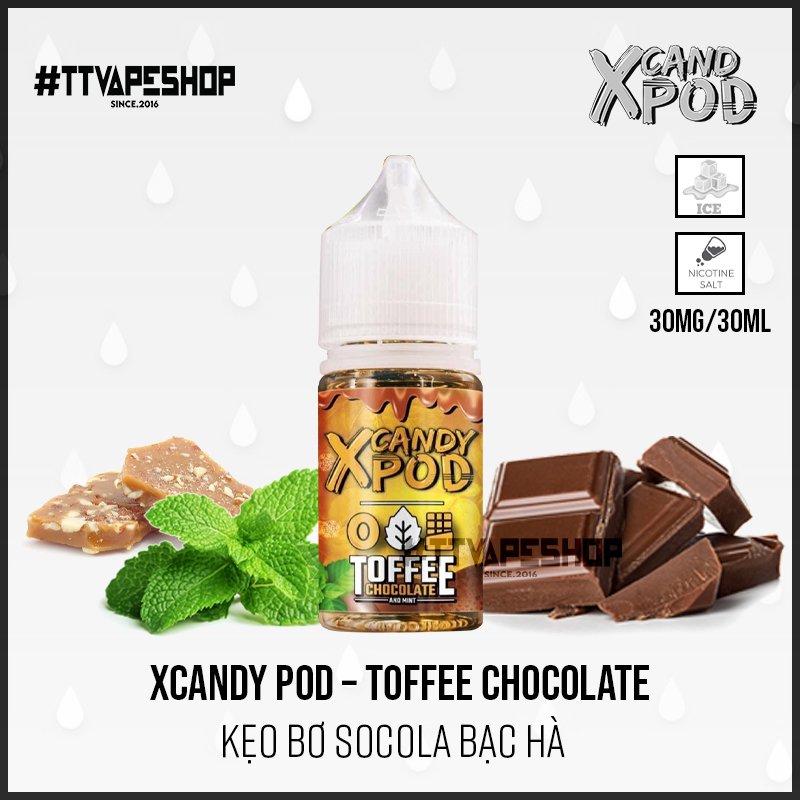 Xcandy Pod 30mg/30ml - Toffee Chocolate - Kẹo Bơ Socola Bạc Hà