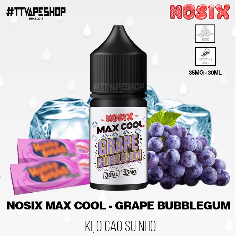Nosix MaxCool Saltnic Grape Bubblegum ( 35 - 60mg/30ml ) Kẹo Cao Su Nho