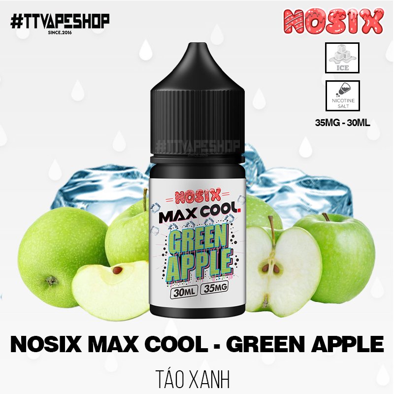 Nosix MaxCool Saltnic Green Apple ( 35 - 60mg/30ml ) Táo Xanh