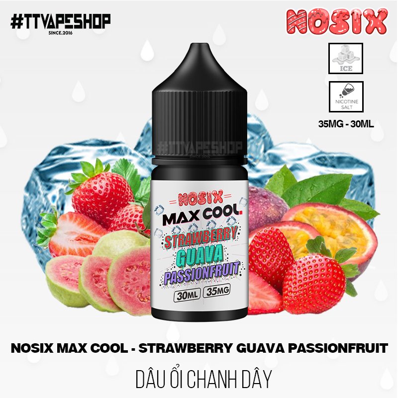Nosix MaxCool Saltnic Strawberry Guava Passion Fruit ( 35 - 60mg/30ml ) Dâu Ổi Chanh Dây